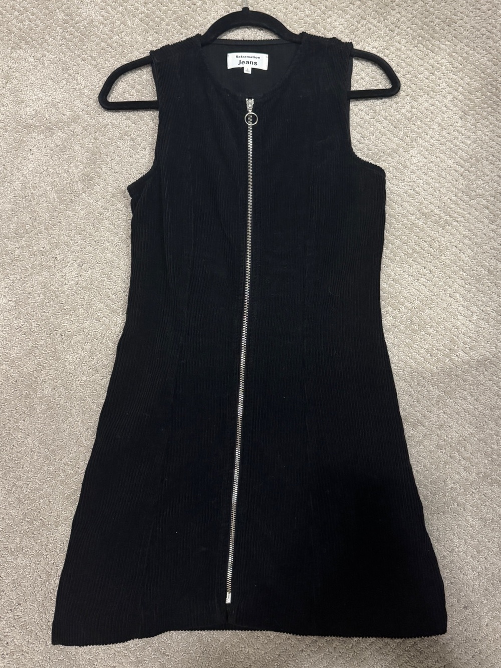 Reformation Black Corduroy Zip-Front Sleeveless Dress size 2